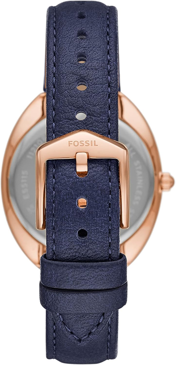 Rose Gold Navy Stainless Steel Eco Leather Three-Hand Watch P103