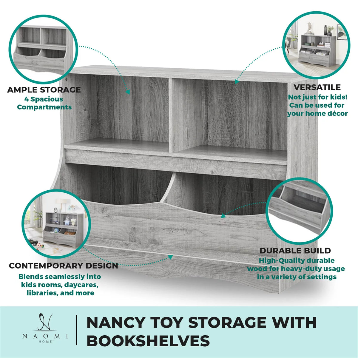 White Kids Toy Storage with Bookshelves Y63866