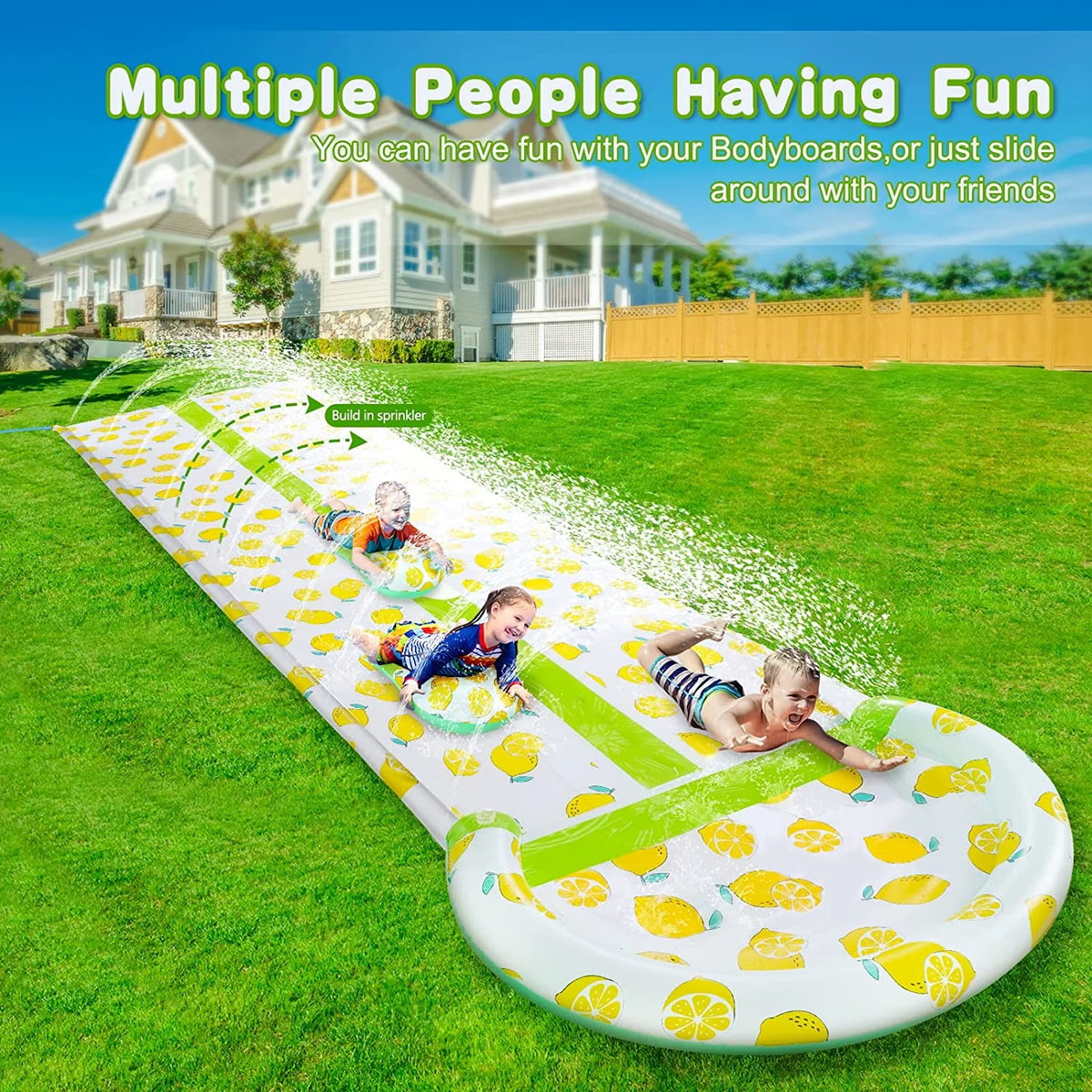 Inflatable Water Slide with Sprinkler and 2 Body Boards T345195