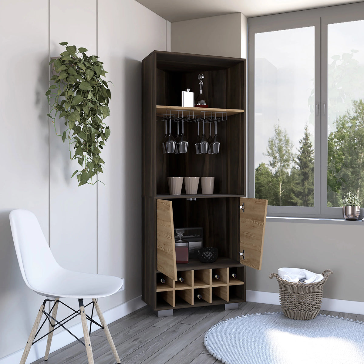 Corner Bar Cabinet Dark Oak Pine B444