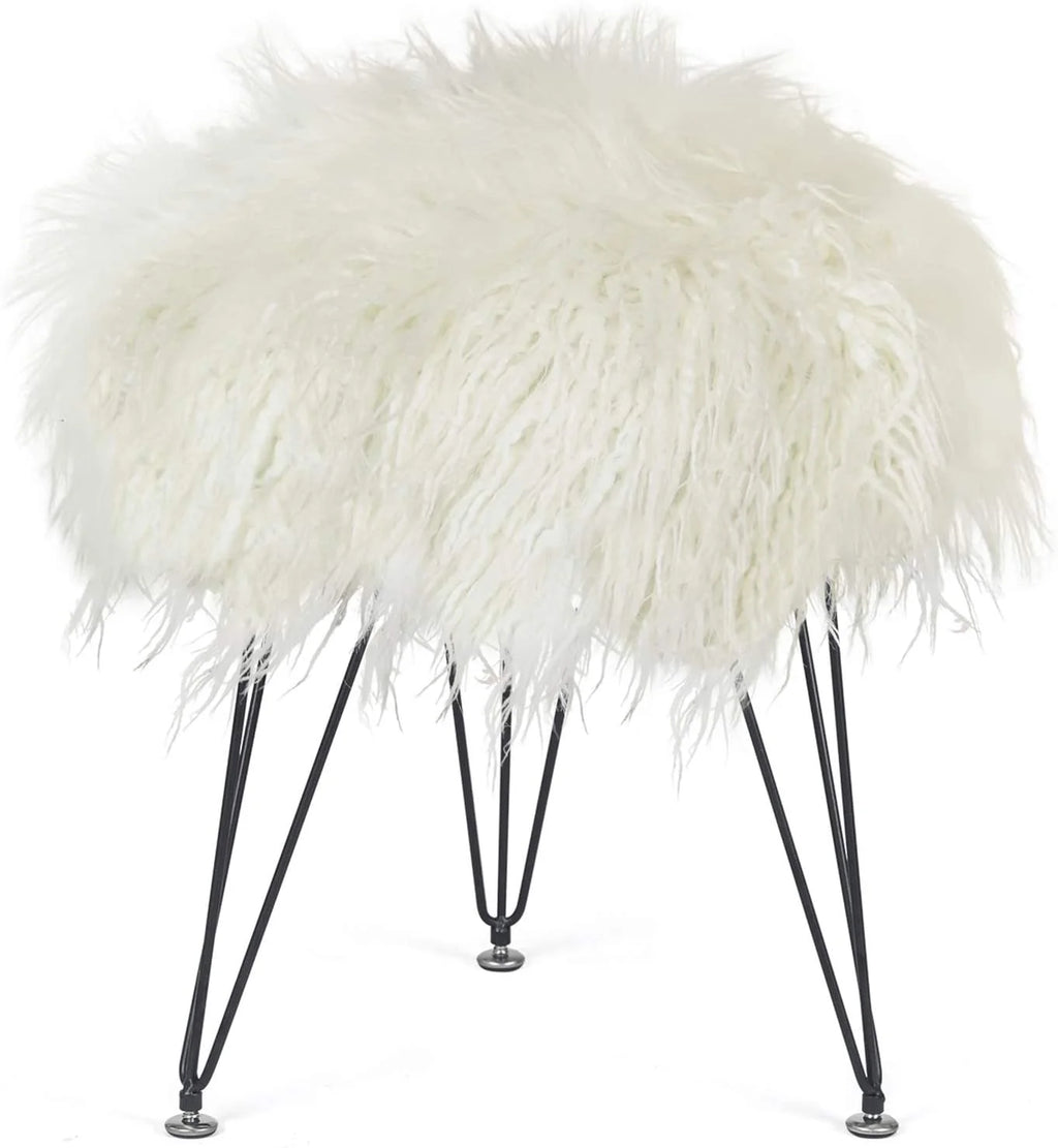 Faux Fur Ottoman Footrest with Metal Legs White G364