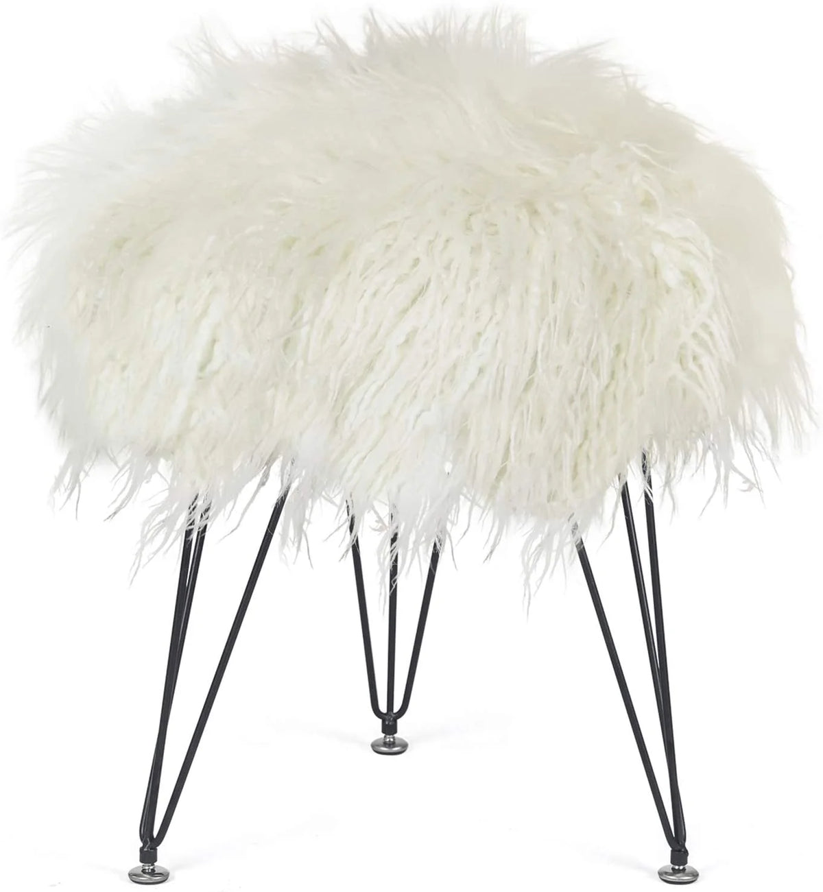Faux Fur Ottoman Footrest with Metal Legs White G364