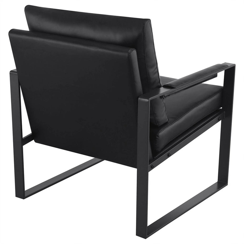 Black Faux Leather Accent Chair with Track Arms D231