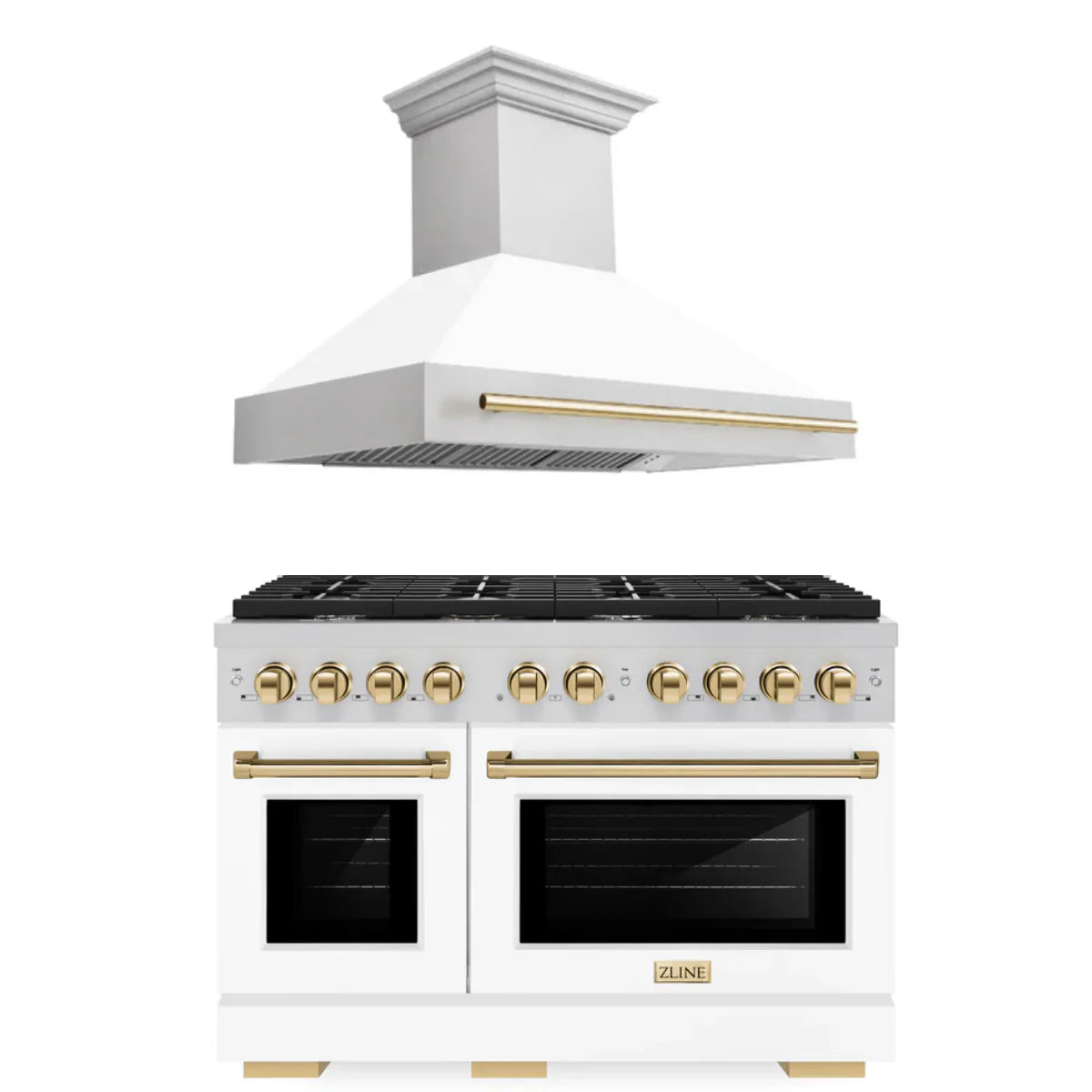 48 In. Gas Range and Range Hood in Stainless Steel with White Matte Door R84635
