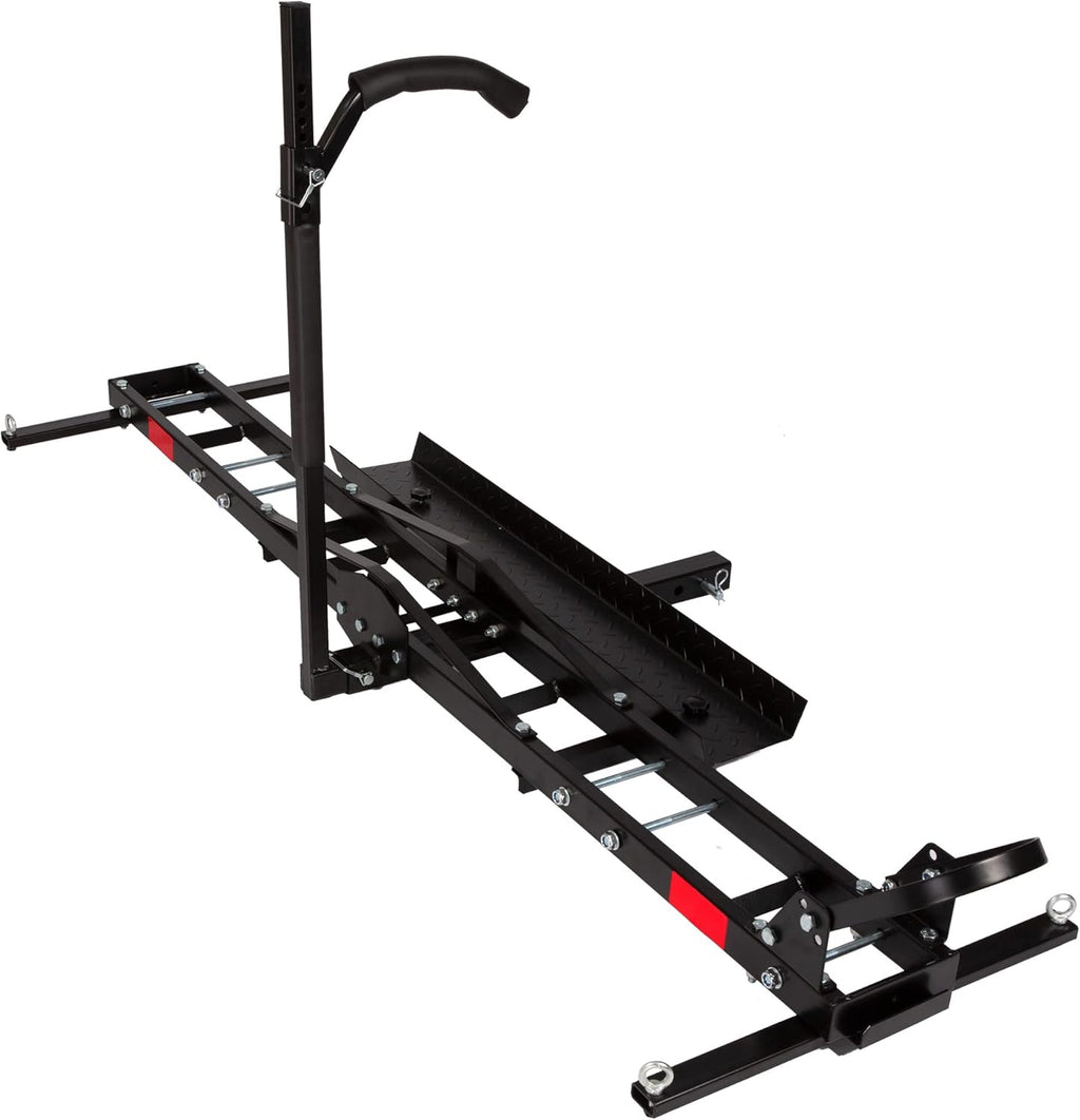 Black Hitch-Mounted Motorcycle Trailer Carrier with Removable Loading Ramp V6513