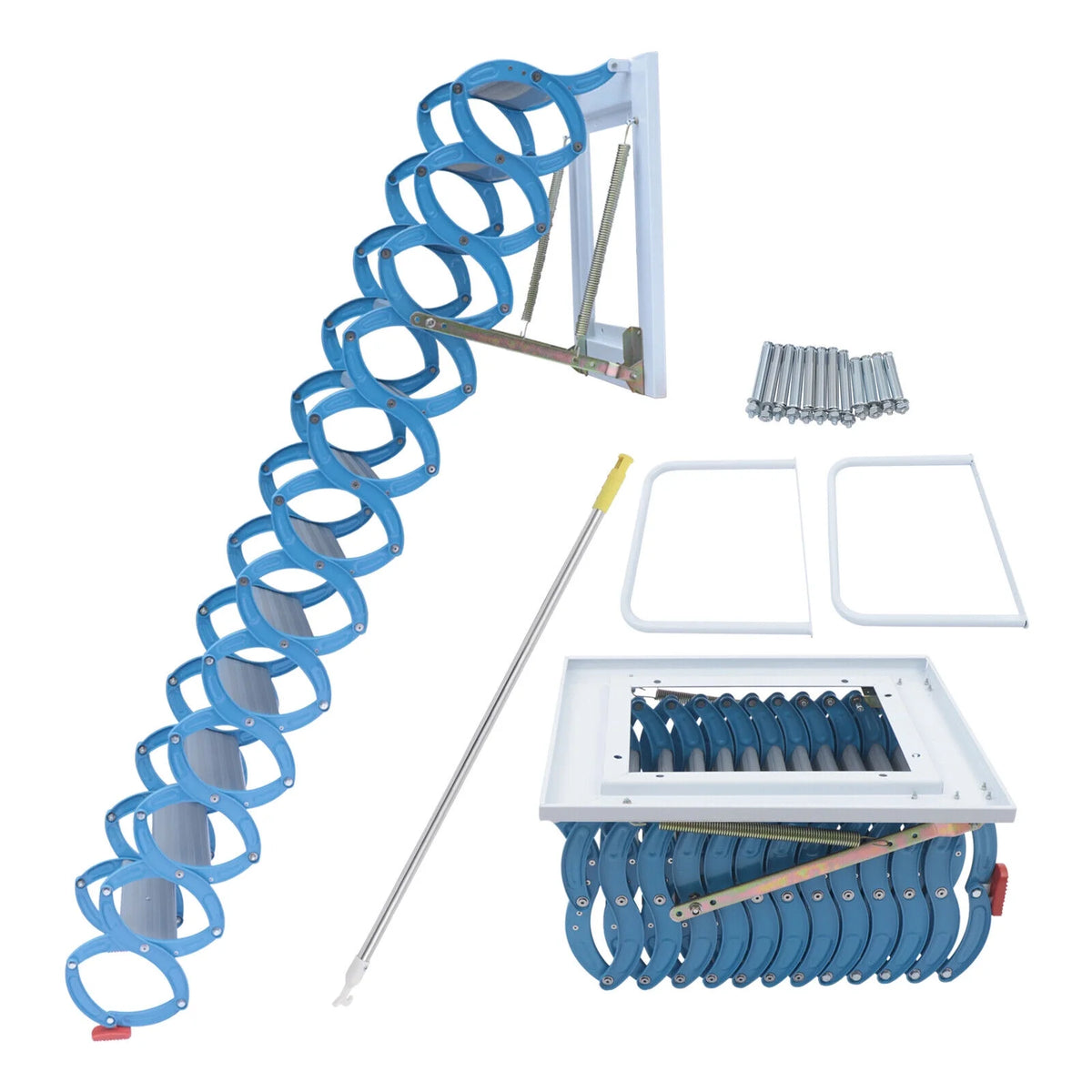 Telescopic Pulldown Attic Ladder with Armrests, 12-Steps Wall-Mounted Retractable Folding Stairs U67547