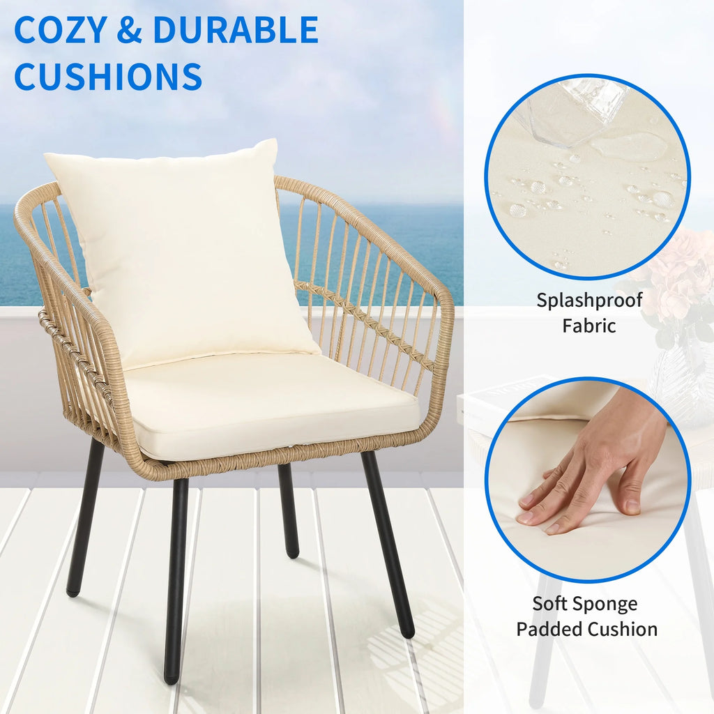 3 Piece PE Rattan Wicker Bistro Set with Cushions M104
