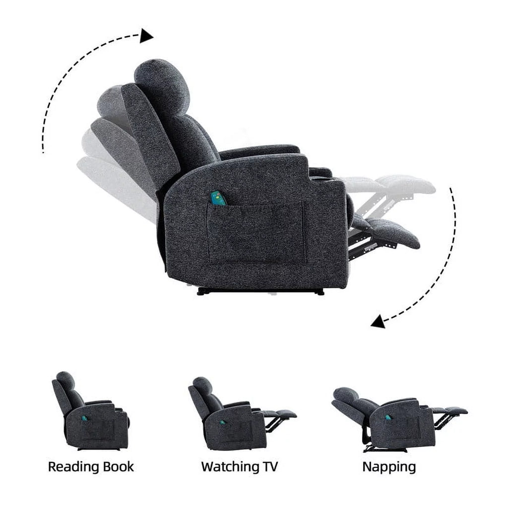 Manual Massage Recliner Chair with Heat, Side Pockets and Cup Holders, Overstuffed Breathable Fabric Reclining Chair, Single Sofa Y296637