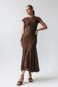 Brown Lace Maxi Dress C22671