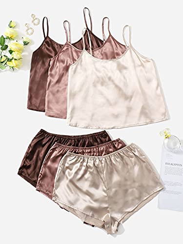 3 Sets Silk Satin Pajama Set Sleeveless V Neck Crop Cami Top and Shorts K5986