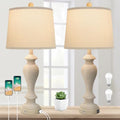 Set of 2 White Fabric Shade Table Lamps with 2 USB Ports, 3-Way Dimmable, 7W LED Bulbs S3535