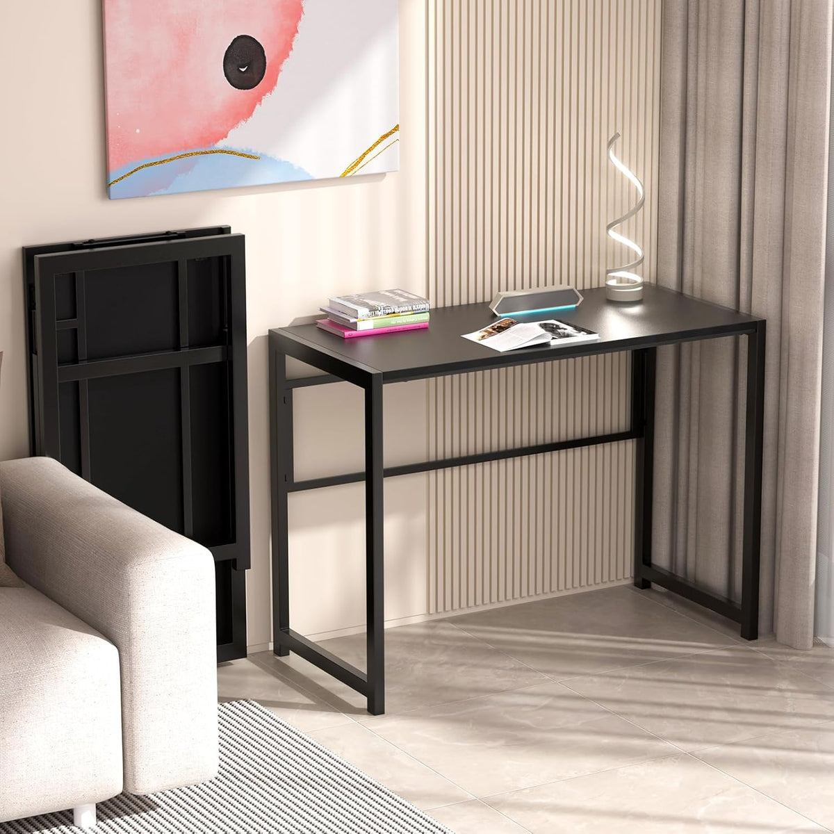 Black Folding Desk with Monitor Stand A165