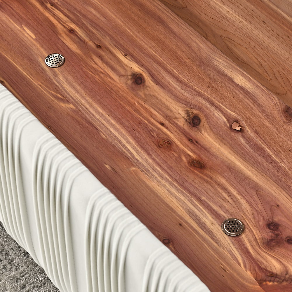 Beige Velvet Storage Bench with Cedar Wood Veneer L814077