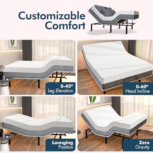 Queen Adjustable Bed Frame with Mattress Included Cooling Gel Memory Foam Mattress W876106