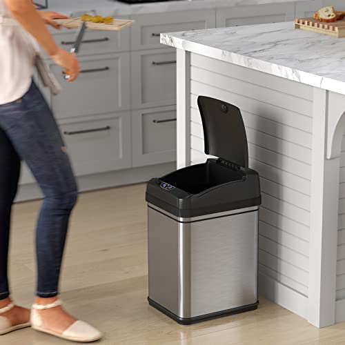 13 Gallon Stainless Steel Sensor Trash Can with Lid Q759862