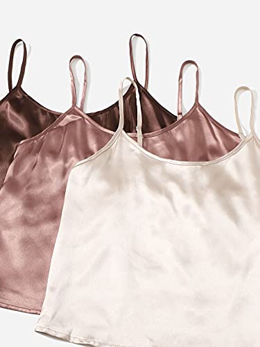 3 Sets Silk Satin Pajama Set Sleeveless V Neck Crop Cami Top and Shorts K5986