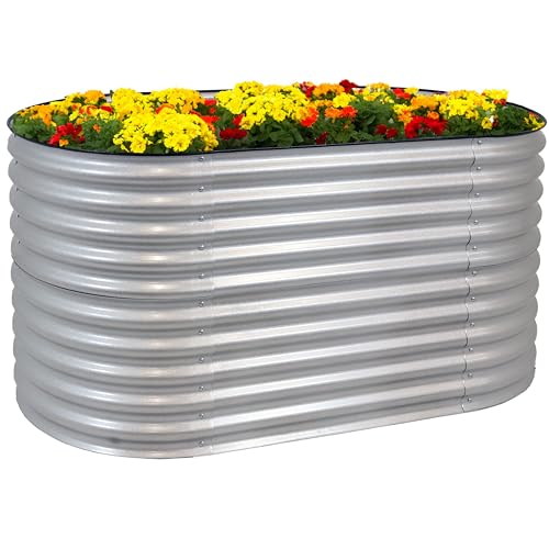 62.5-Inch Oval Stackable Steel Raised Garden Bed Planter Kit with Rubber Edge Trim K13295