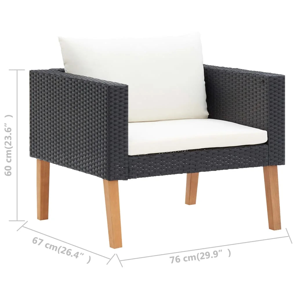 Single Patio Sofa with Cushions Poly Rattan Black L2880