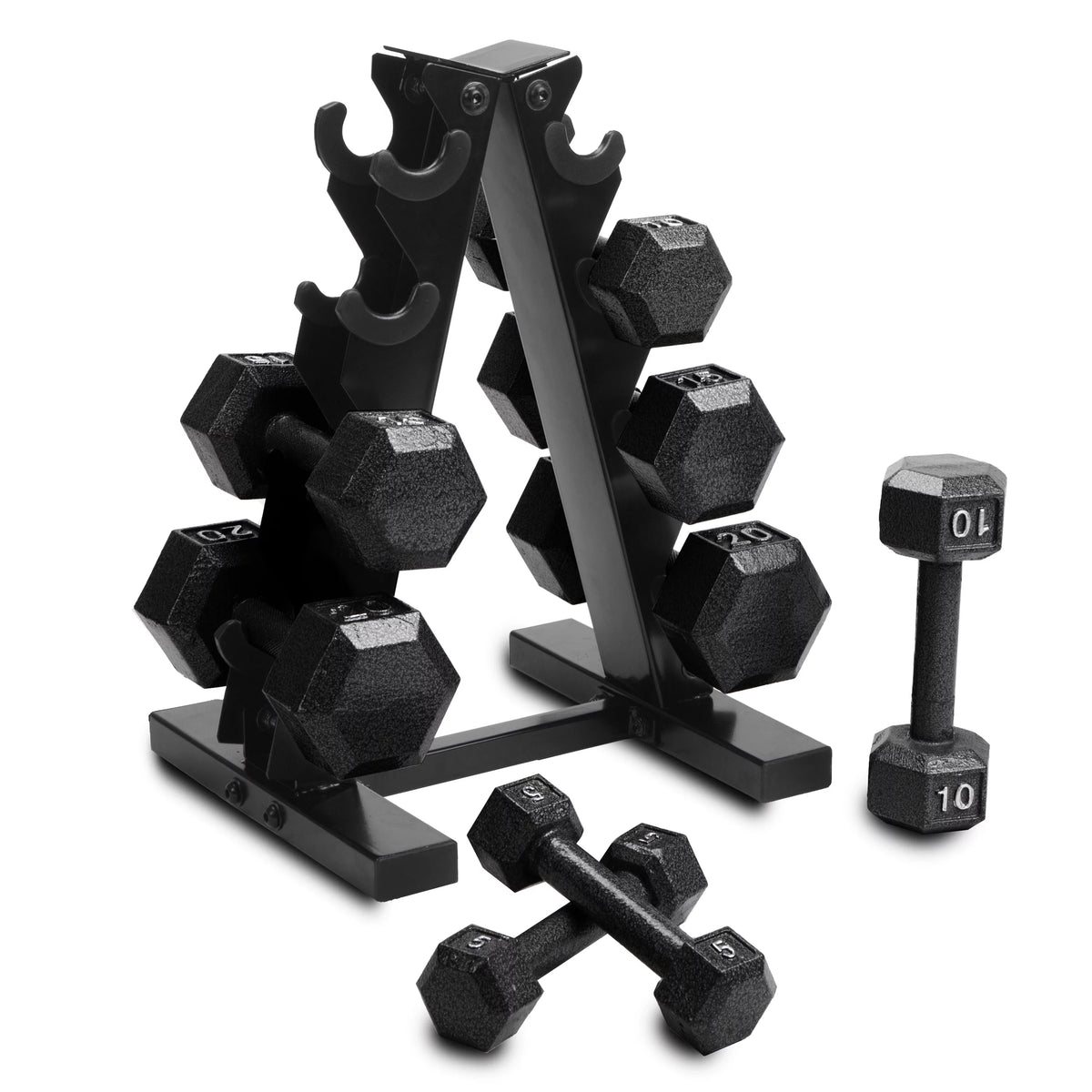 100 lb Cast Iron Hex Dumbbell Weight Set with Rack V96536