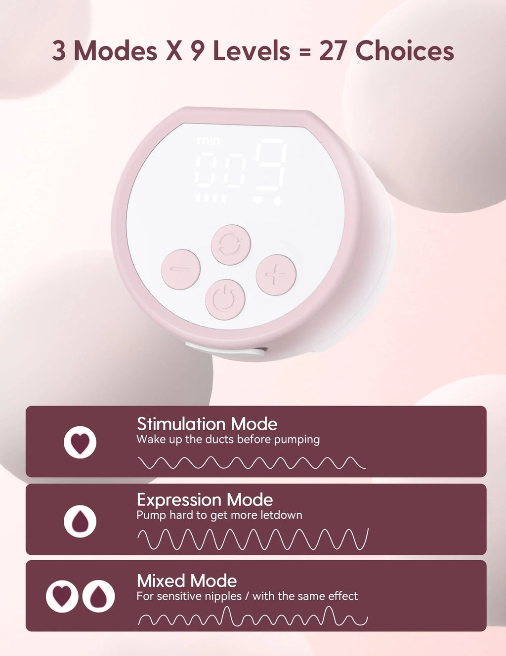 Pink Pro Hands Free Wearable Electric Breast Pump 24mm 2 Pack R935