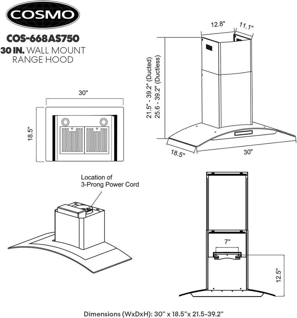 30 in. Wall Mount Range Hood with Curved Glass in Stainless Steel F90429