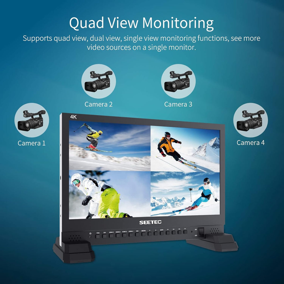 15.6 Inch Broadcast LCD Monitor with IPS UHD 3840x2160 SDI Input and Output 4xHDMI Inputs Quad Split Display K52042
