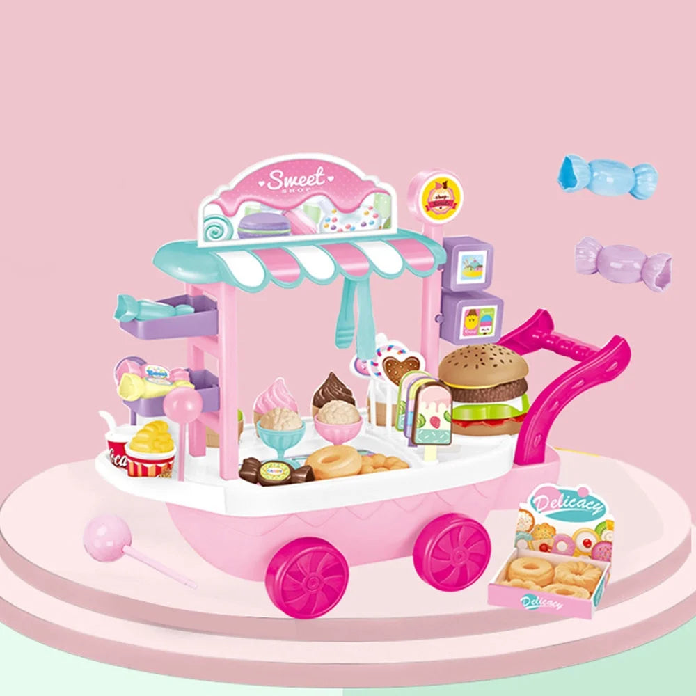 Ice Cream Cart Toy Set with Umbrella Food Dishes T111