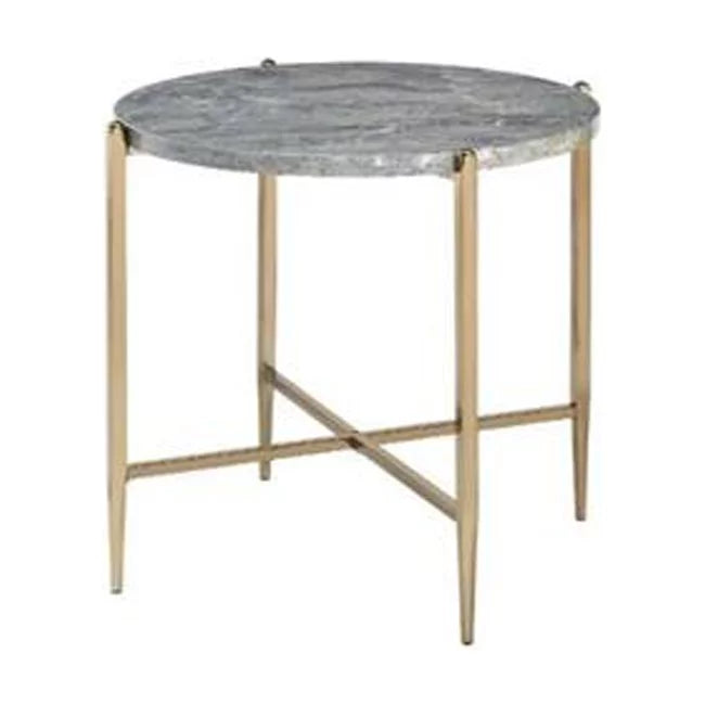 Champagne Light Gray Manufactured Wood Metal Round End Table P3366