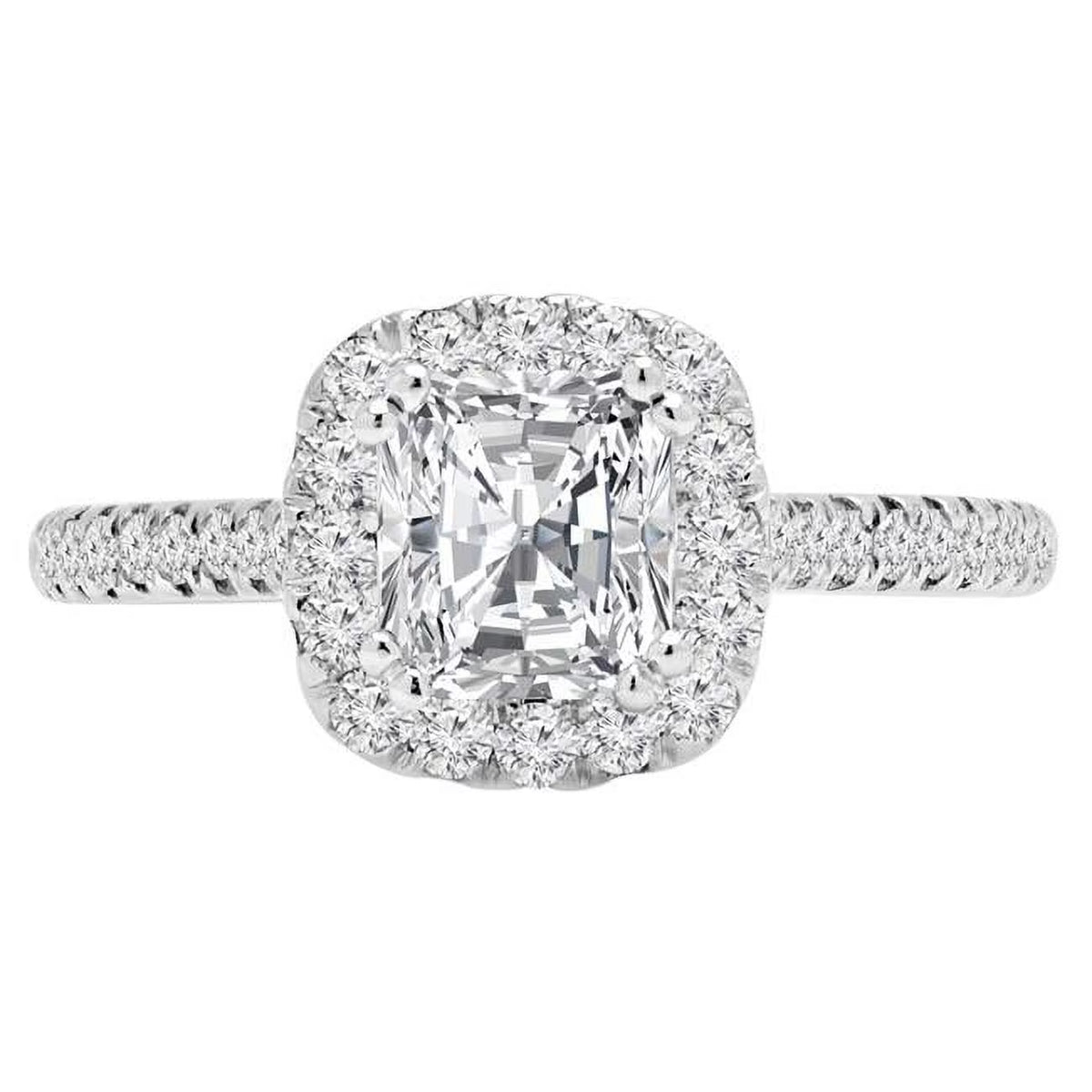 14K White Gold Radiant Diamond Cushion Halo Engagement Ring D13136