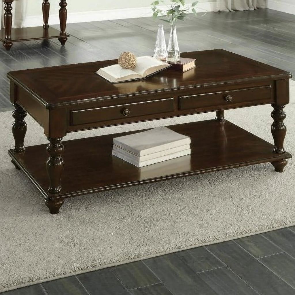 2 Drawer Wooden Cocktail Table with Bottom Shelf G766690