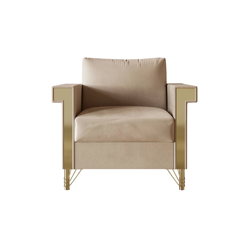 Beige Velvet Upholstered Armchair A599