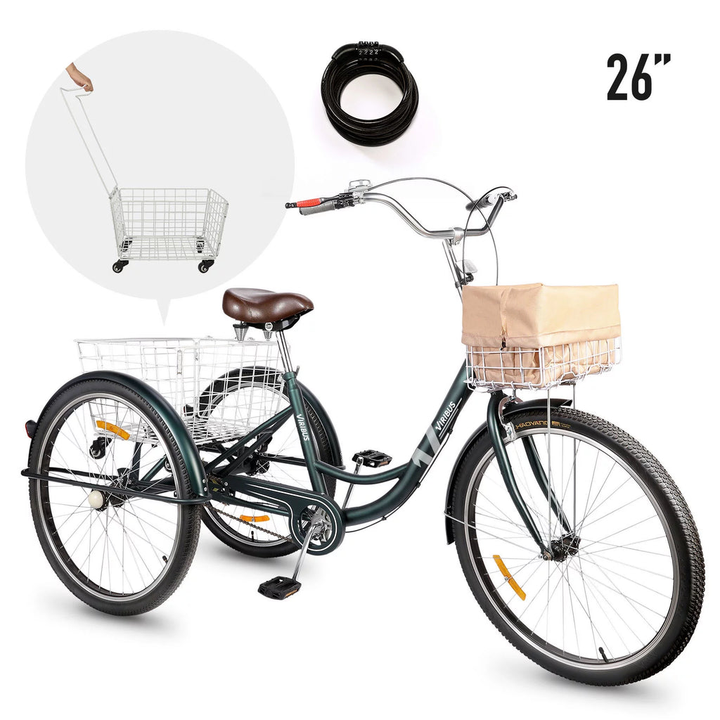 26 Inch Single Speed 3 Wheel Bike with Removable Basket H621