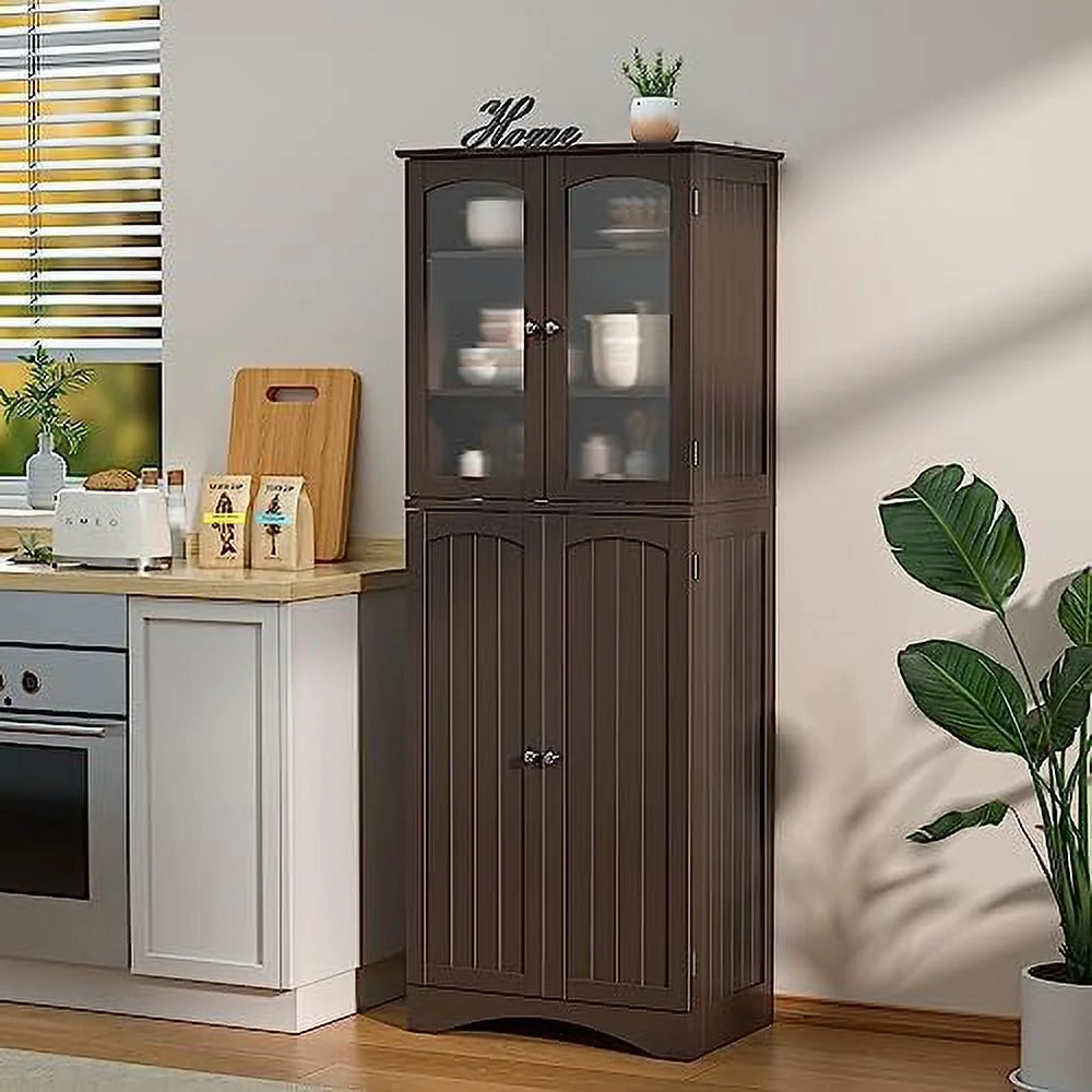 64" Kitchen Pantry Cabinet with Glass Doors and Adjustable Shelves H397081