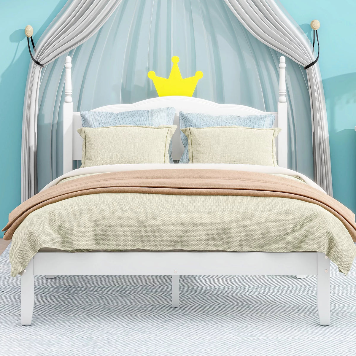 White Wood Full Size Platform Bed X62152