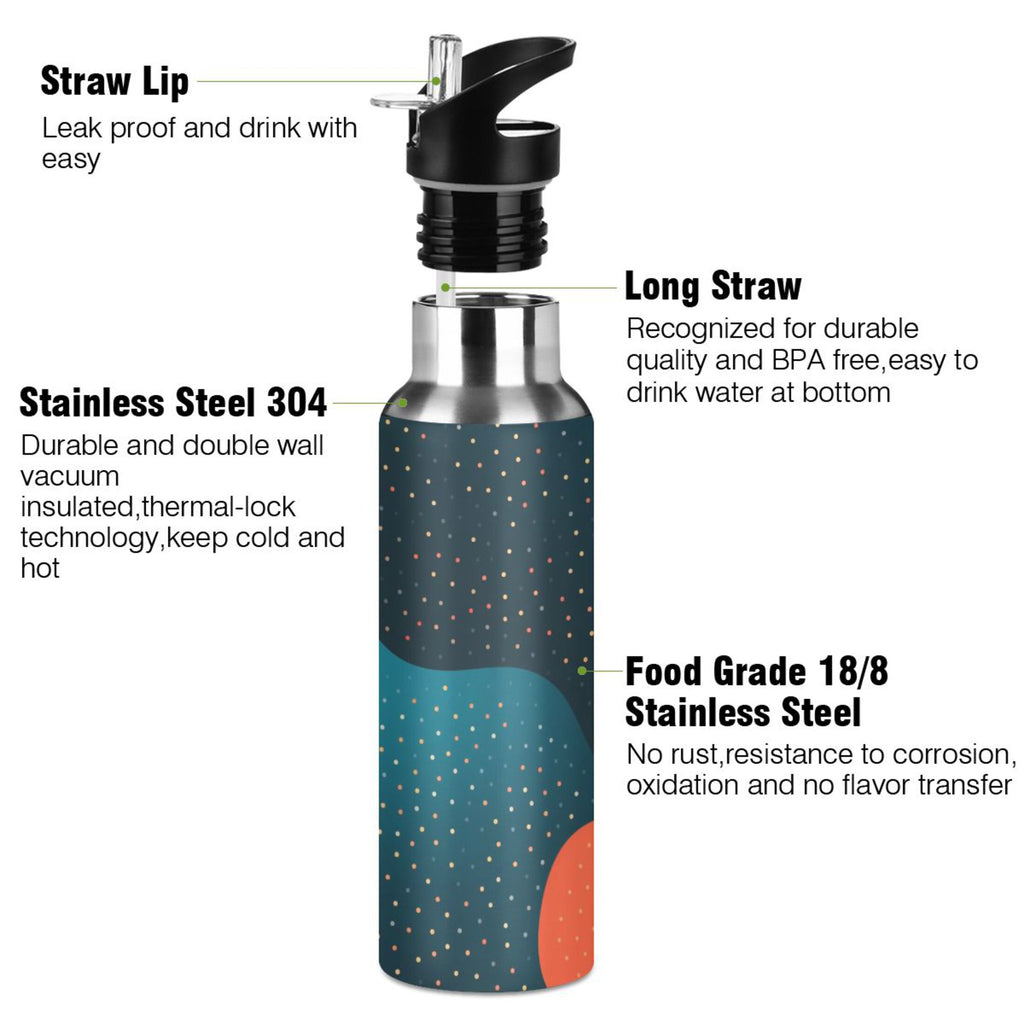 Blue Polka Dot Insulated Stainless Steel Water Bottle with Straw Lid 20 oz A78203
