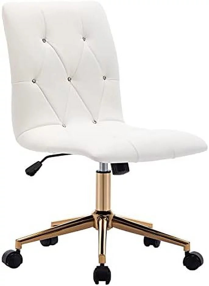 White PU Leather Armless Office Chair with Gold Base V27794