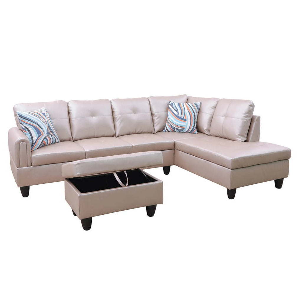 Faux Leather 3 Pieces Right Facing Sofa Set With Ottoman E996081