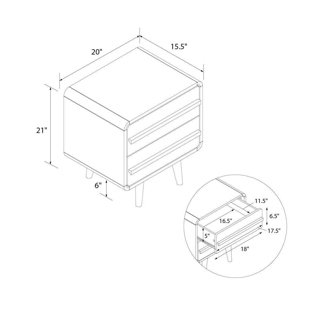 Black and Oak 2 Drawer Nightstand X4993
