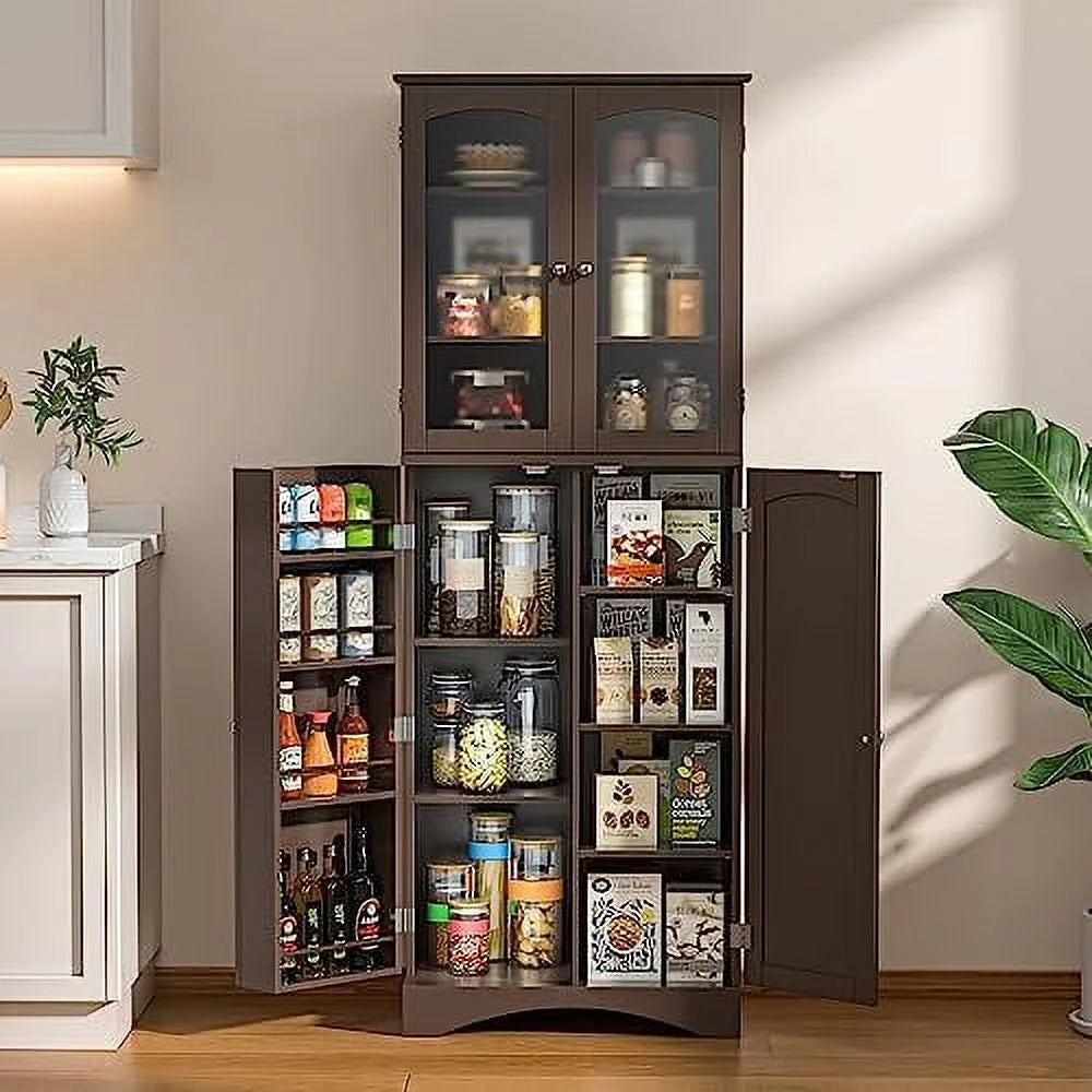 64" Kitchen Pantry Cabinet with Glass Doors and Adjustable Shelves H397081