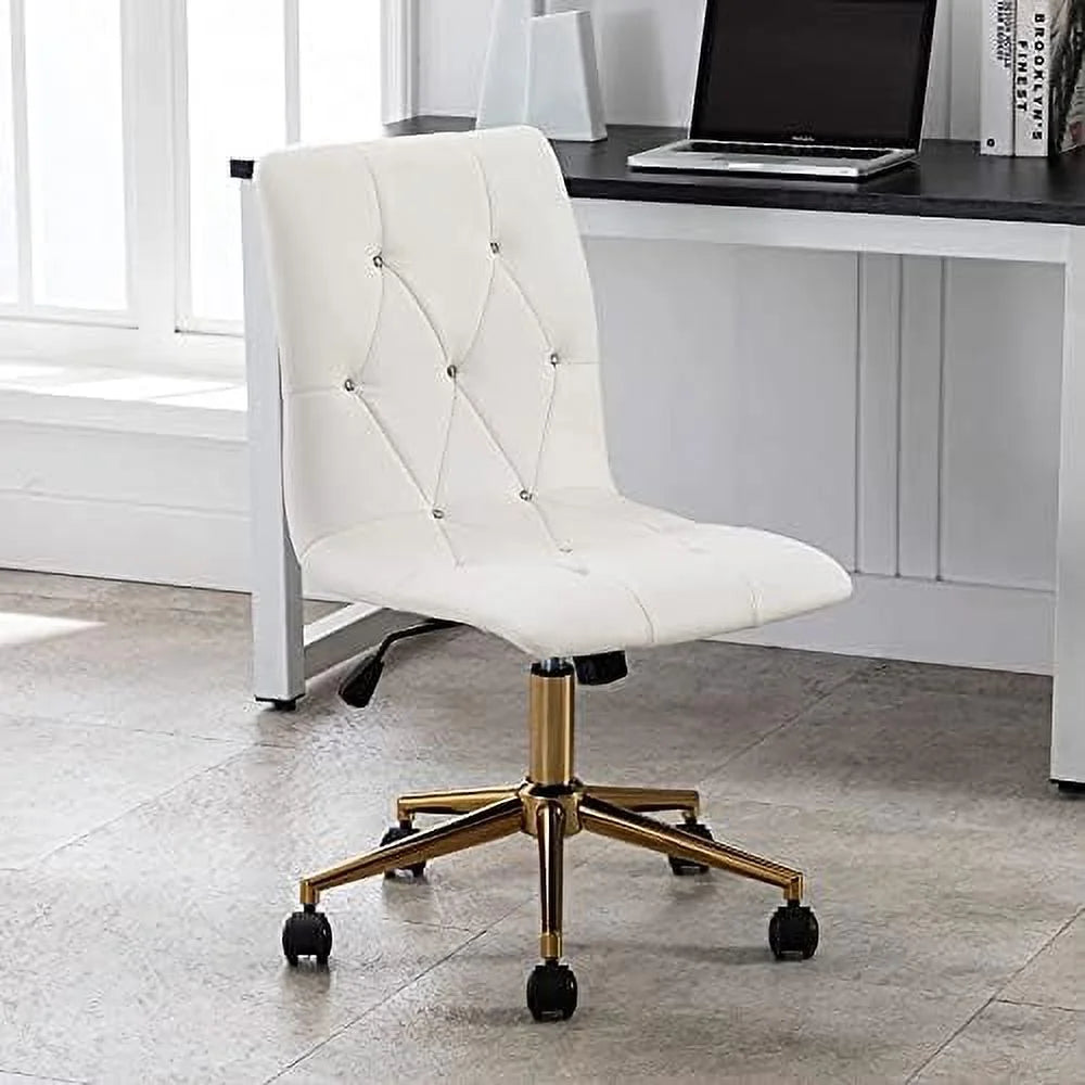 White PU Leather Armless Office Chair with Gold Base V27794