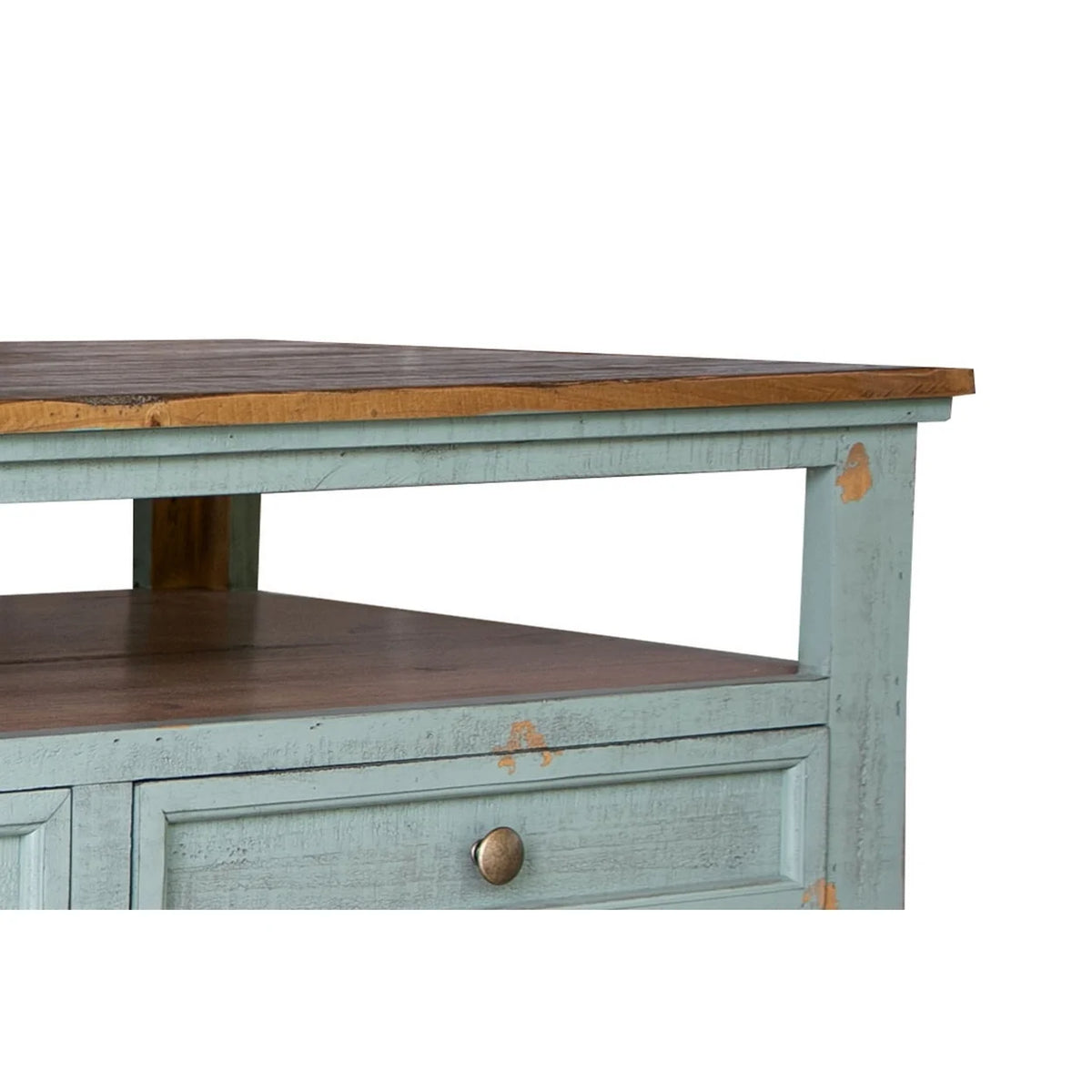 50 Inch 4 Drawers Teal Blue Pine Wood Coffee Table L56615