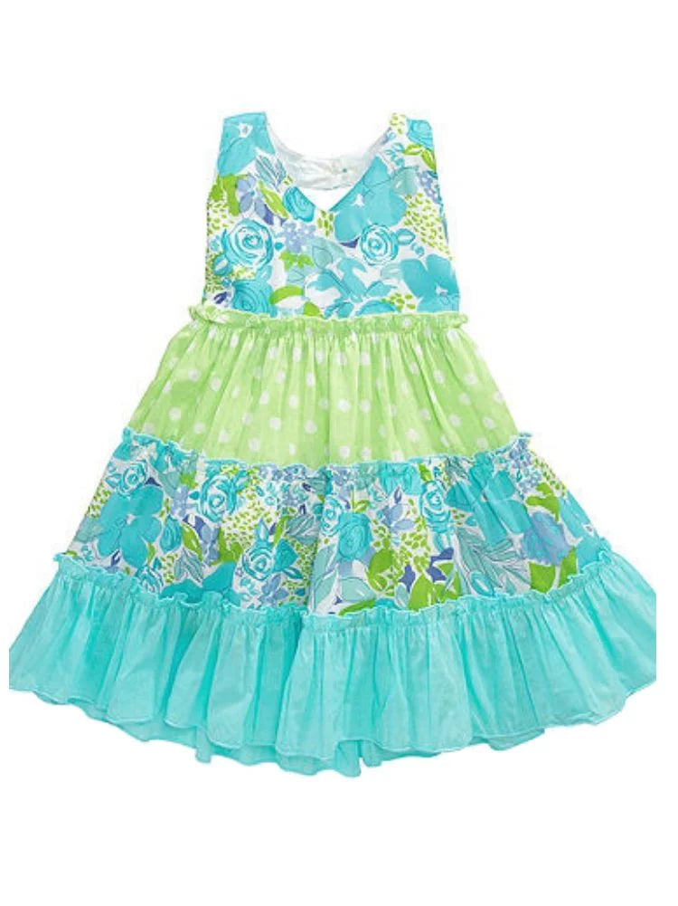 Blue & Green Tiered Dress 2T N827450