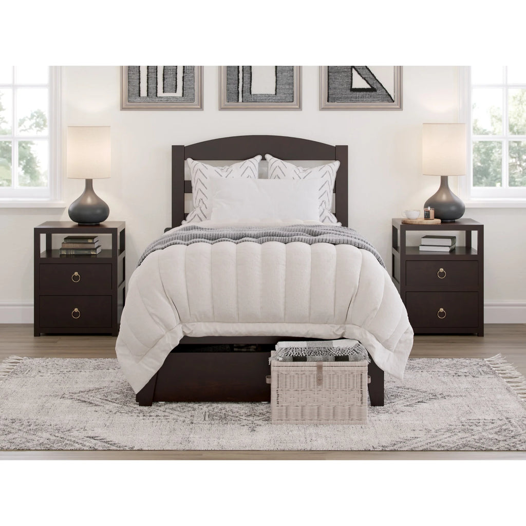 Solid Wood Platform Bed with Storage Drawers Twin XL Espresso Q94990