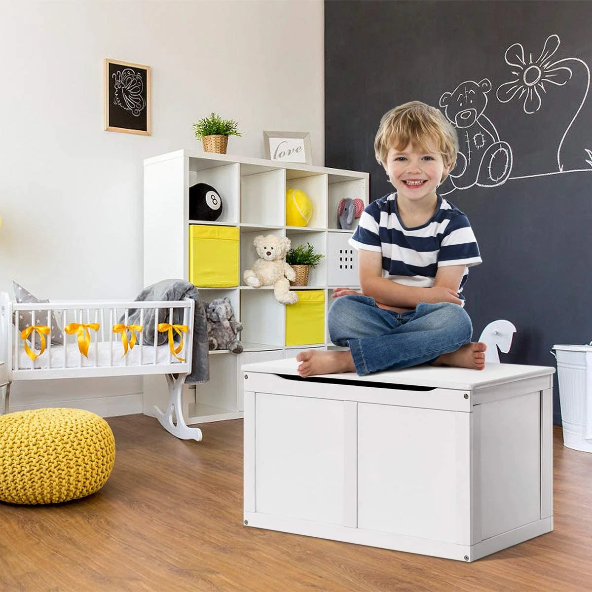 White Wooden Toy Box Storage Chest Bench U3145