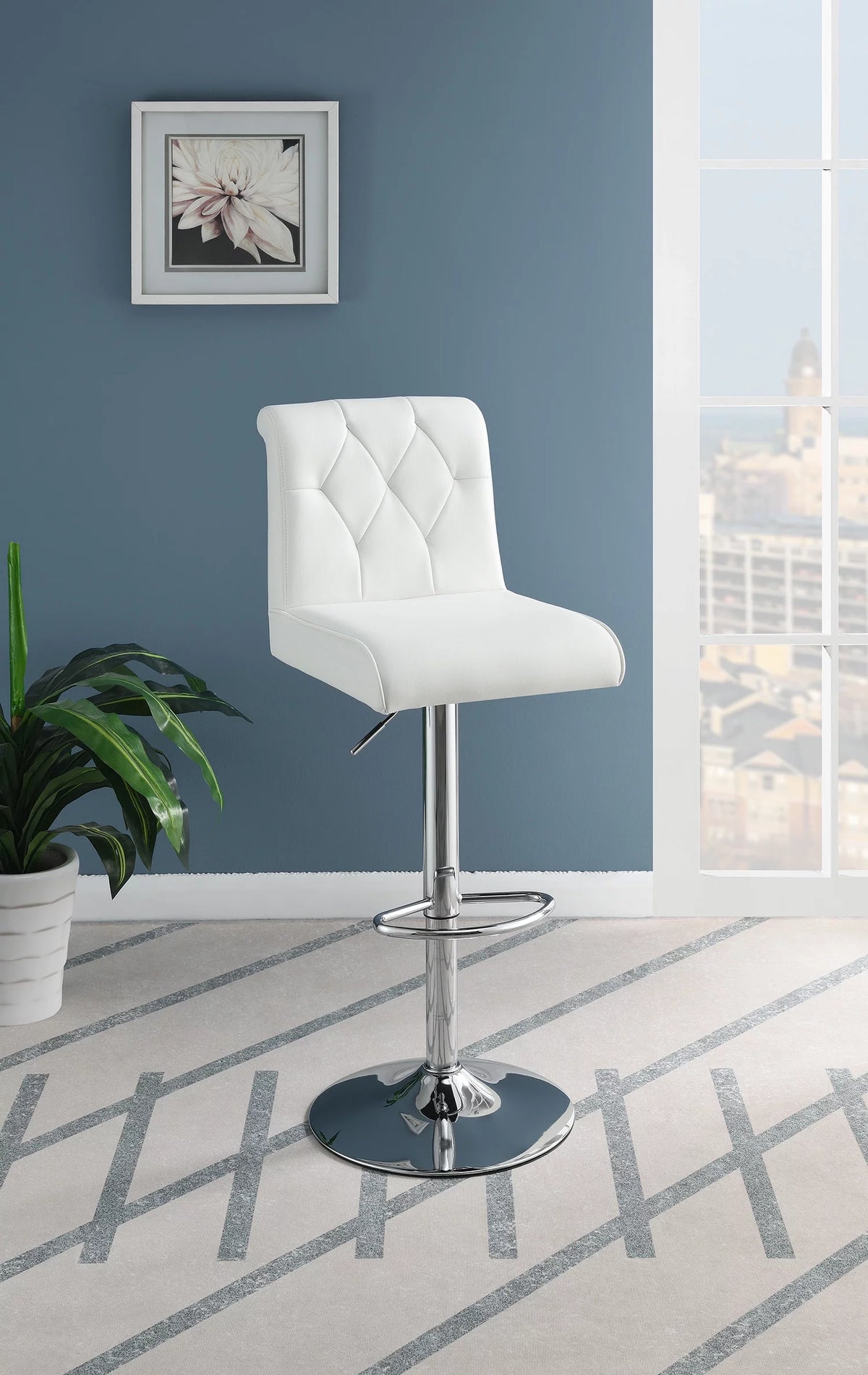 White Faux Leather Adjustable Height Swivel Barstool Set of 2 R8657
