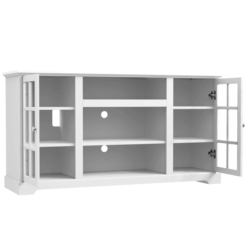 White Wood TV Stand with Glass Doors D2419