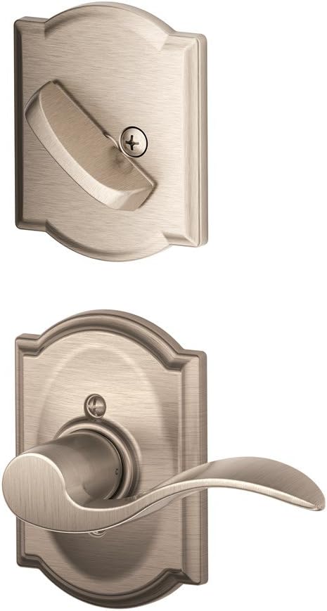 Satin Nickel Accent Left Handed Interior Lever Set with Single Cylinder Deadbolt Pack of 2 D87838
