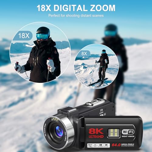 8K Video Camera 64MP Camcorder 18X Digital Zoom IR Night Vision WiFi X514181