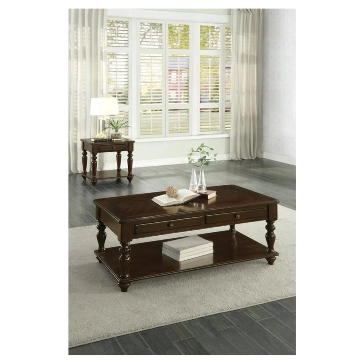 2 Drawer Wooden Cocktail Table with Bottom Shelf G766690