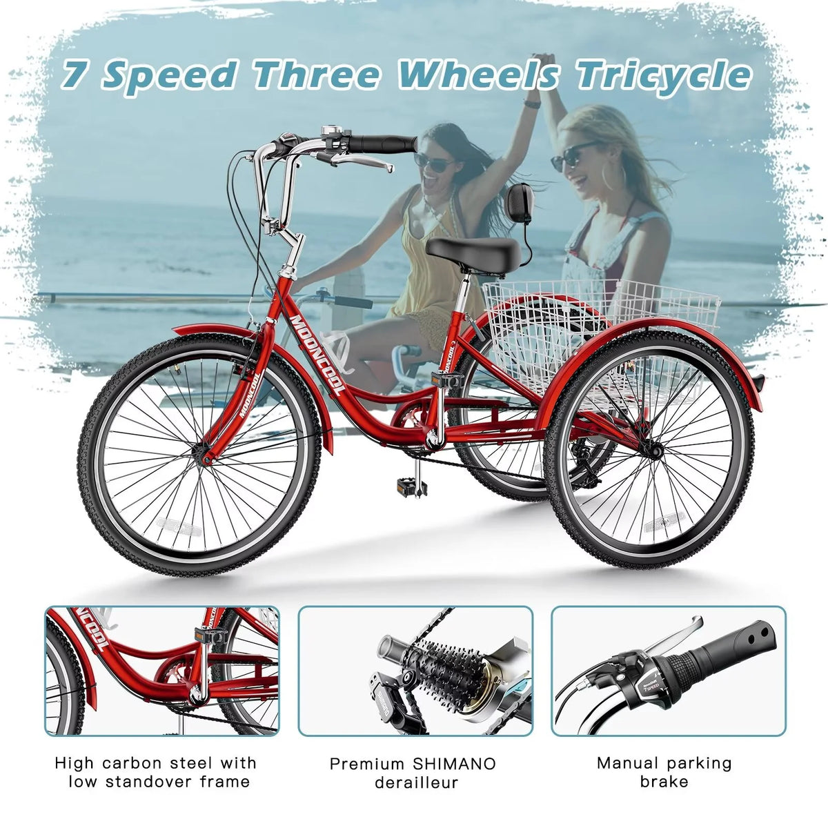 20/24/26 inch 7 Speed Folding Adult Tricycle with Cargo Basket K8022
